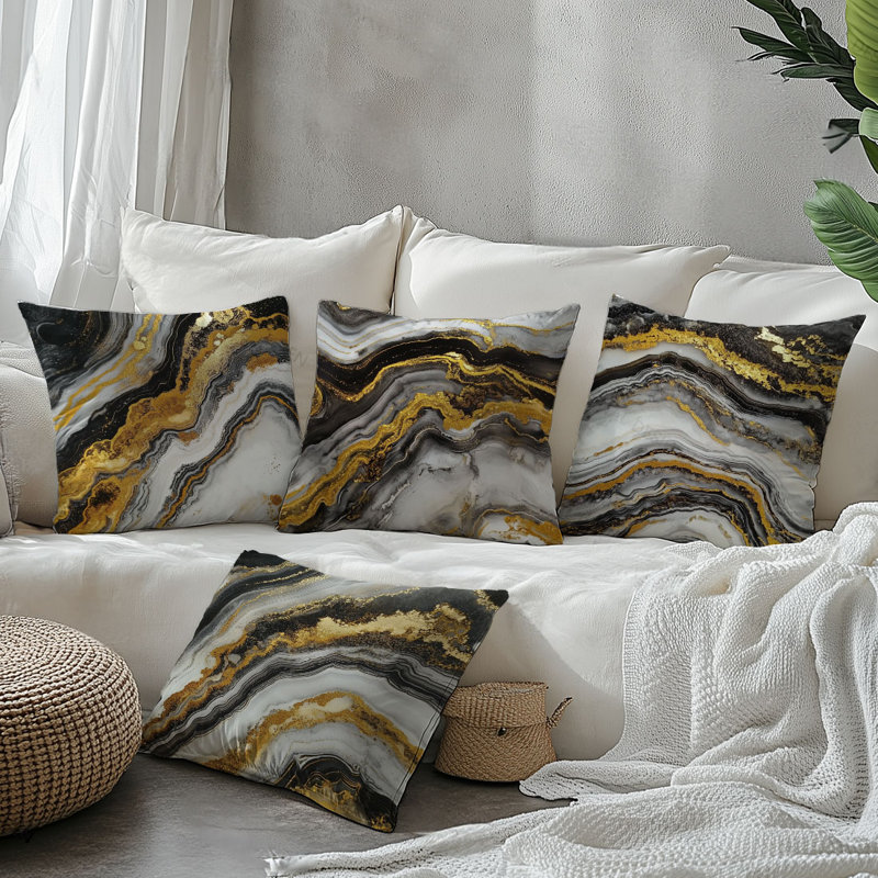 4 housses de coussin décoratives à motif de marbre