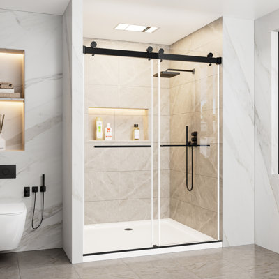 Soft-close Double Sliding Door Elegant Matte Black Modern Bathroom Solution