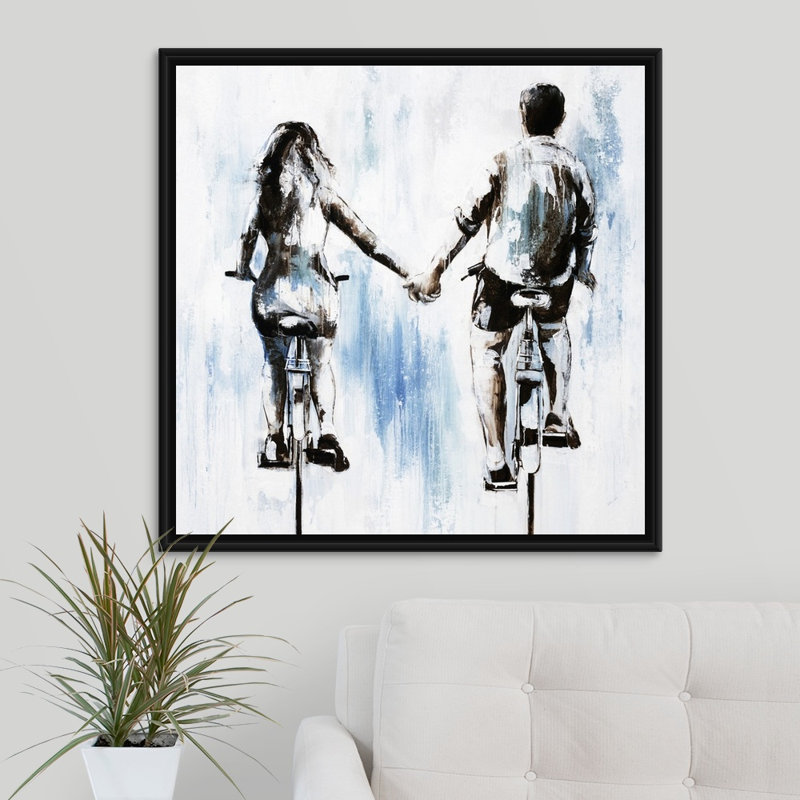 'Ride along' Painting on Canvas, 31.7" H x 31.7" W x 1.75" D, Black Floater Frame