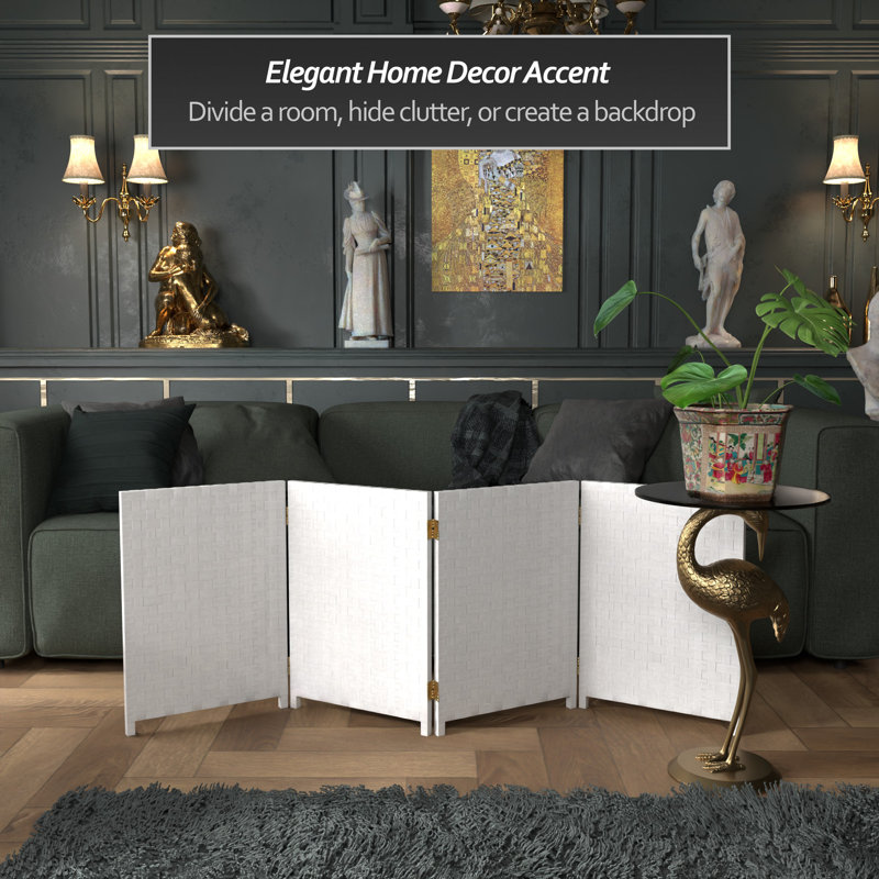 2 Ft. Tall Woven Fiber Room Divider - 8 Panel - Cream - Thumbnail 5