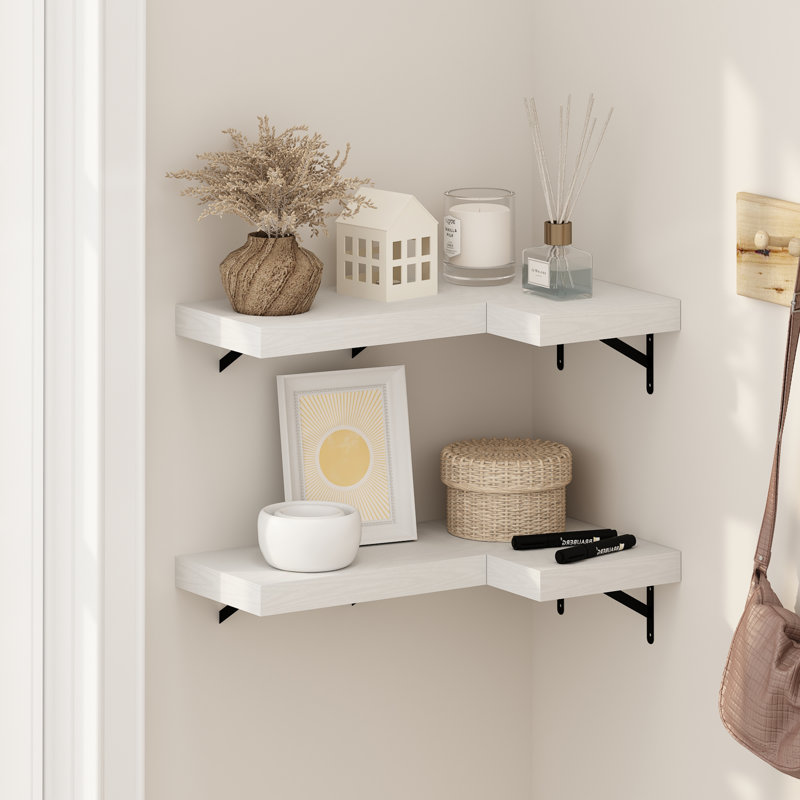 Beyhan 4 Piece Bracket Shelf, White Texture, 4.19cm H x 37.01cm W x 23.8cm D
