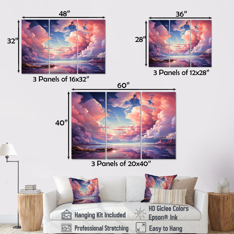 «Kawaii Landscape Clouds V - Clouds», ensemble de reproduction d'art mural, Toile tendue, H 40 po x l 60 po x P 1 po