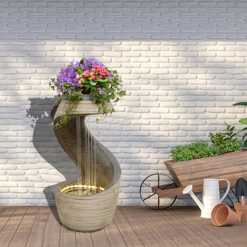 Hanora Hand Crafted Weather Resistant Floor Fountain with Light