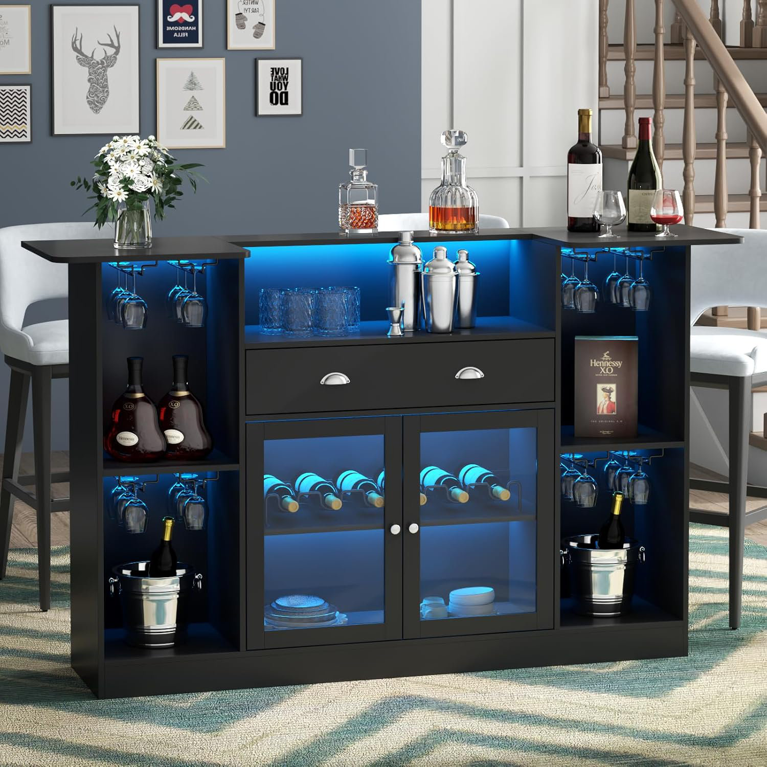 Wrought Studio™ Kodeah 62.99'' Bar Table with LED & Drawer