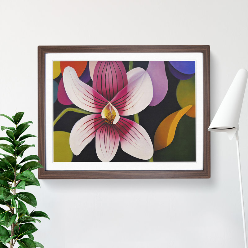 Abstract Orchid Flower - Framed Print, 25cm H x 34cm W x 2cm D, Walnut