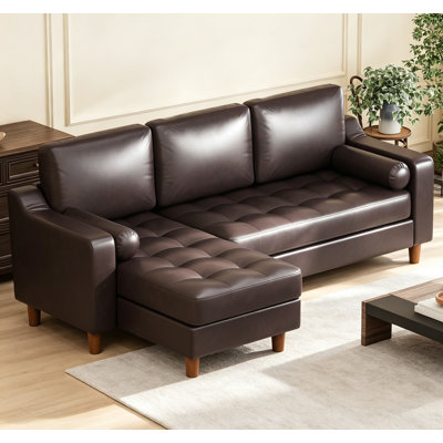 Canapé d'angle en L de 226 cm (89 po), canapé moderne en similicuir vert avec coussins épais et capitonnage à canaux pour salon