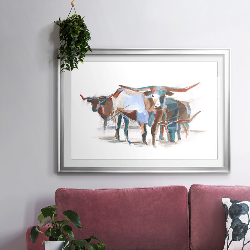 Longhorns modernes II, H 19 po x l 27 po x P 1,5 po, Argent