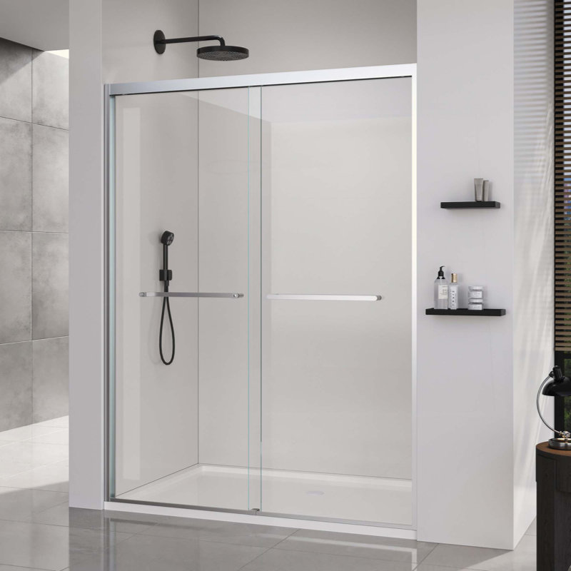 Portes de douche coulissantes doubles à cadre doux, porte de douche coulissante pour salle de bain, porte en verre trempé de 6 mm d'épaisseur pour porte de salle de bain