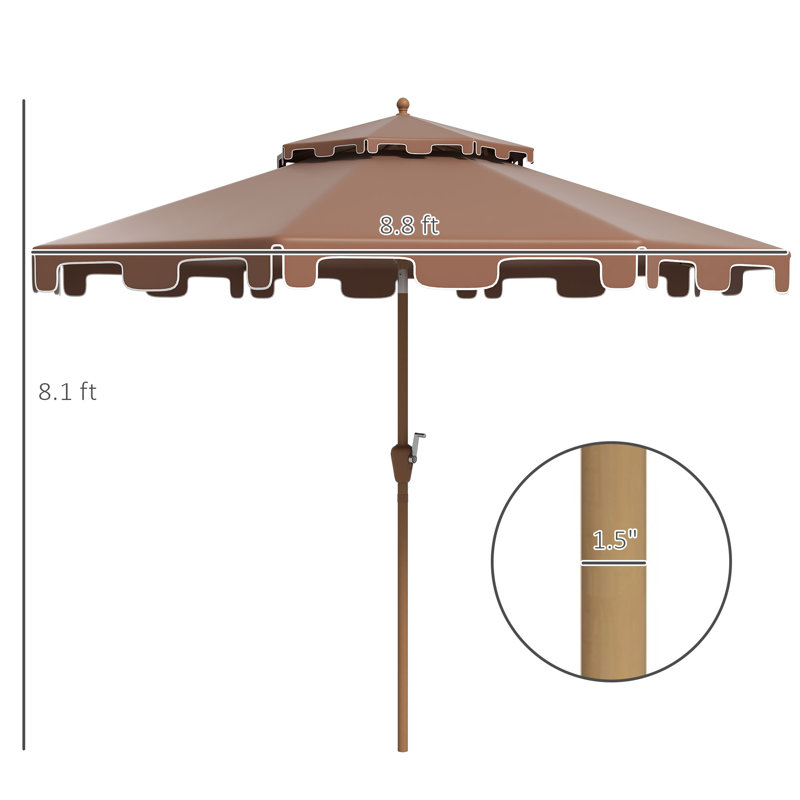 Parasol de patio de 8,8 pi avec bouton-poussoir inclinable et manivelle, brun