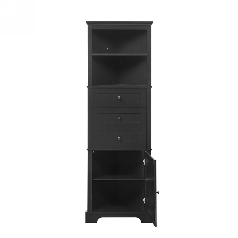 Black Triangle Cabinet For Different Purposes - 3 Drawers, Adjustable Shelves , Water-, Fashionable Metal Handles Daily Use