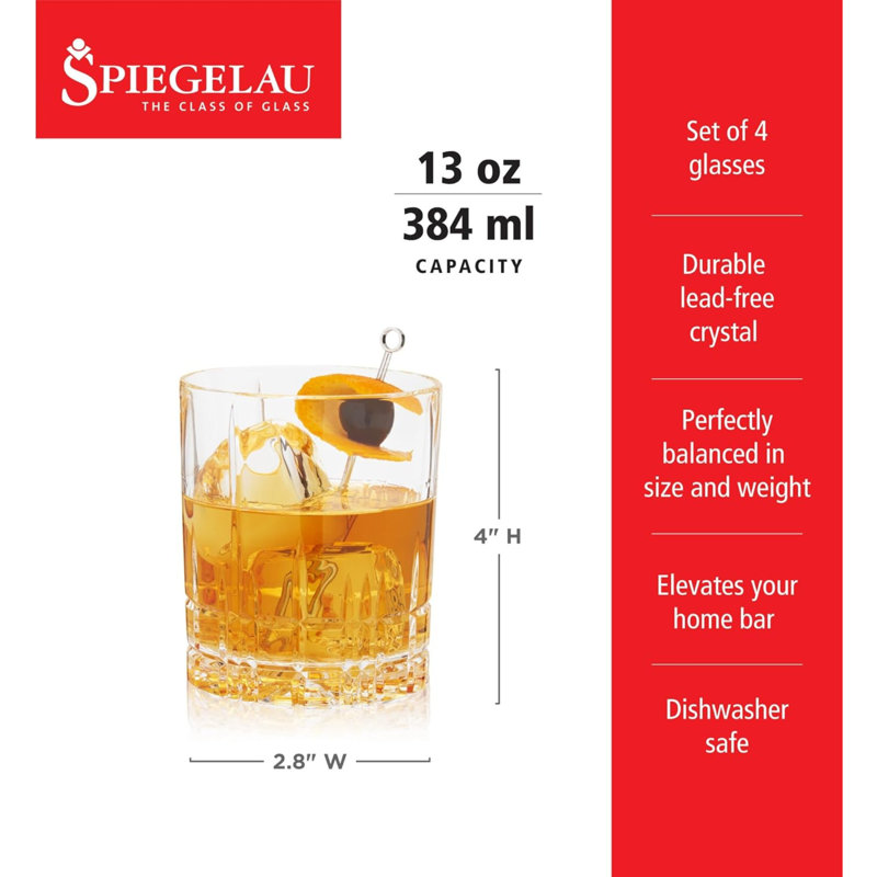 Spiegelau Perfect Serve Double Old Fashioned D.O.F. 12.5 OZ Glasses, Set of 4, 12.5 Oz