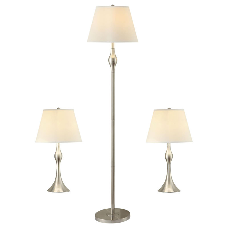 Ensemble d'éclairage trois pièces beige et nickel brossé