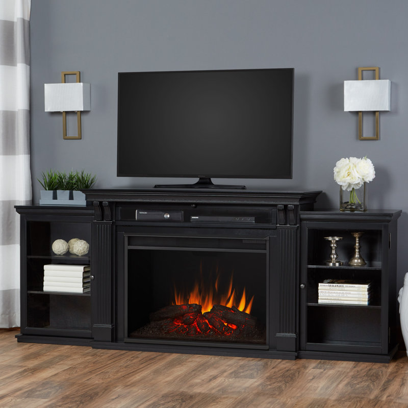Tracey 84" Black Wood Electric Fireplace TV Stand