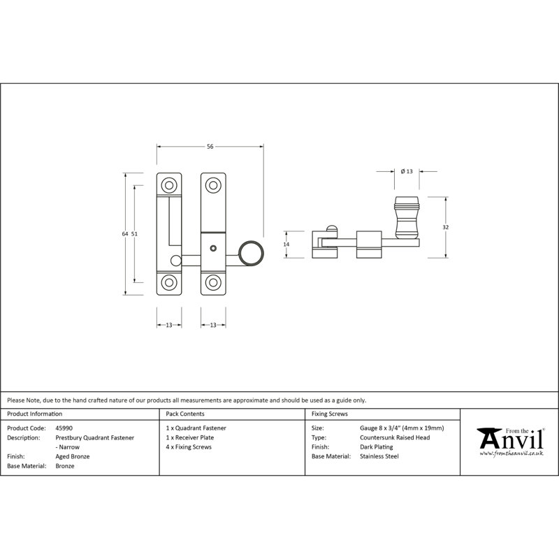 Quadrant Fastener, Aged Bronze