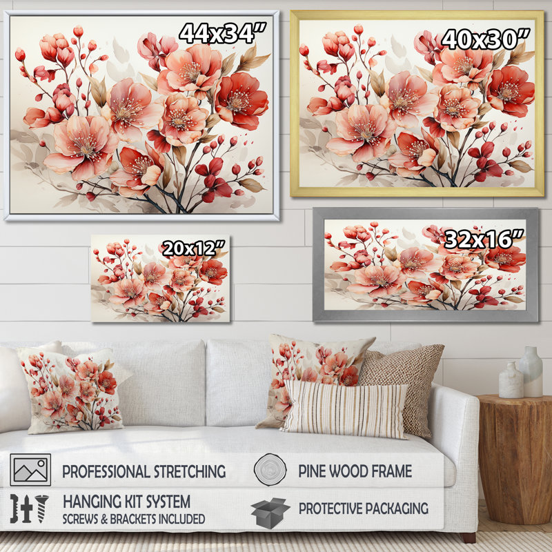 Charme des coquelicots dans un délice hivernal, Cadre simple blanc, H 16 po x l 32 po x P 1 po