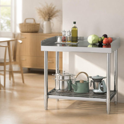 Table de travail commerciale CARTMAN en acier inoxydable, 91 x 76 cm (36 x 30 po), table de préparation alimentaire robuste avec dosseret à 3 côtés et tablette inférieure réglable pour cuisine de restaurant, boucherie et extérieur.