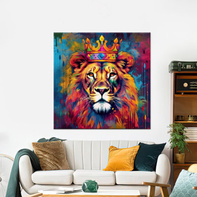 Art sur toile coloré de roi lion: dessin abstrait animal, 1P