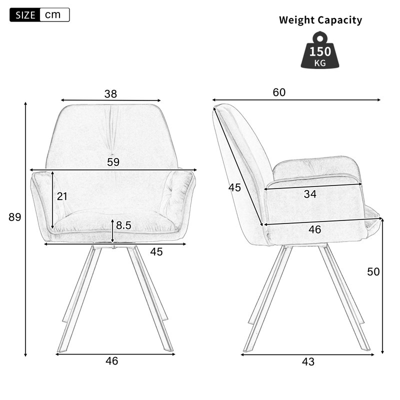 Rinki 50cm H Velvet Upholstered Metal Armchair