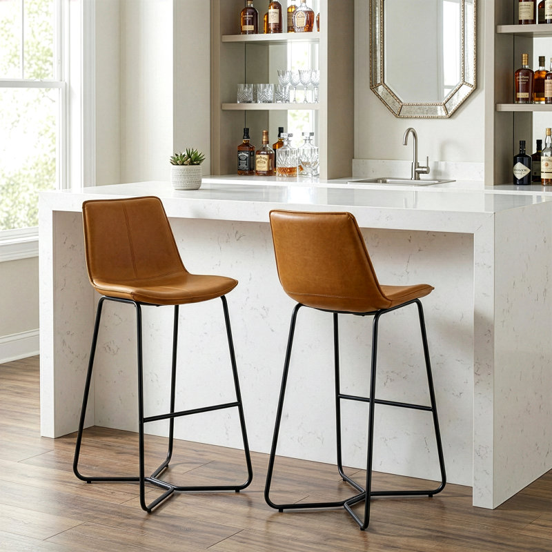 Alivia Upholstered Counter Stool with Metal Frame, Cappuccino Brown Faux Leather, Bar Stool (30" Seat Height)