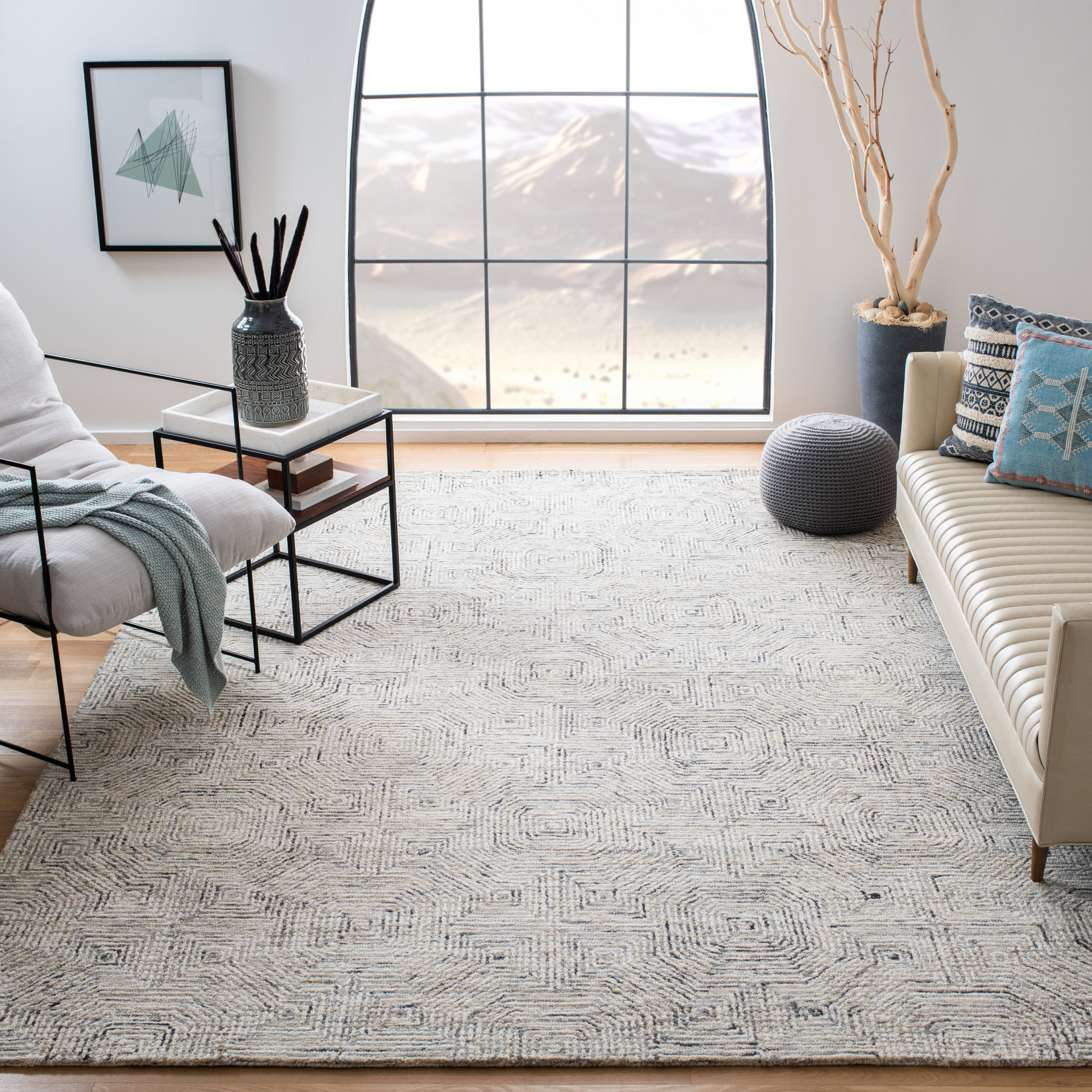 Union Rustic Deyoung Geometric Handmade Tufted Wool Gray Area Rug