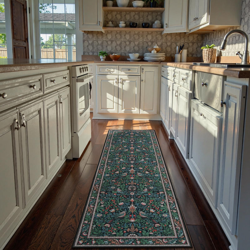  Vintage Bird Washable Area Rugs for Living Room Floral Soft Rug Low Pile Print Carpet, Runner 2' x 6'