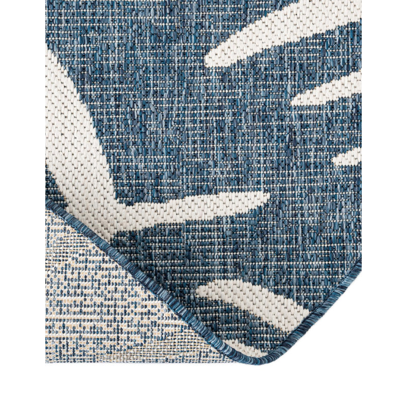 Tapis intérieur / extérieur bleu marine / ivoire Lorewood, Rond 10 pi 8 po