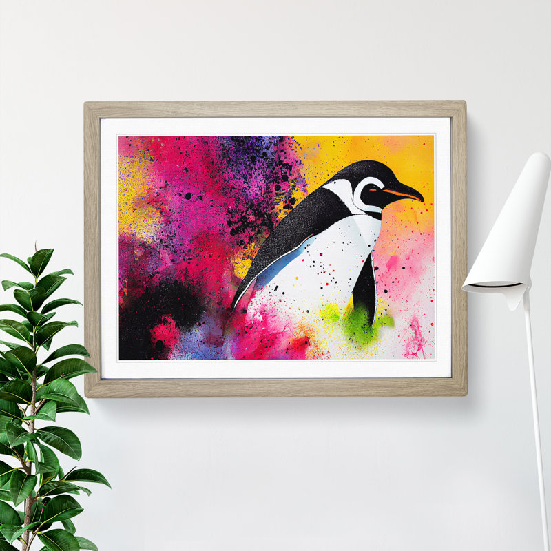 Penguin Splash Vol.1 Abstract - Framed Print, 46cm H x 64cm W x 2cm D, Oak