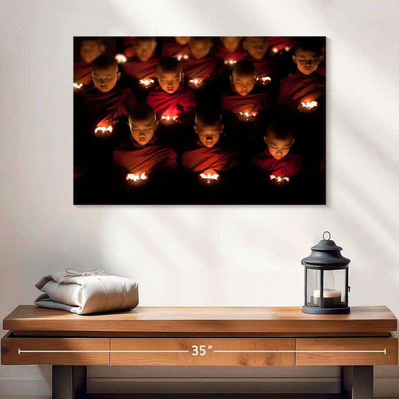 Adella Burmese Monks Praying In Yangon Burma, 24" H x 36" W