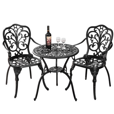 Corbel Round 2 - Cast Aluminum Bistro Set with Umbrella Hole,Black