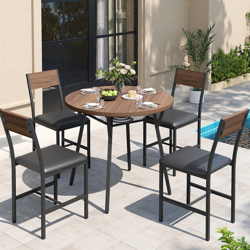 5-Piece Round Dining Table Set for 4 People Vintage Oak, 30" H x 34" W x 34" D, 5 Pieces: Table, 4 Chairs