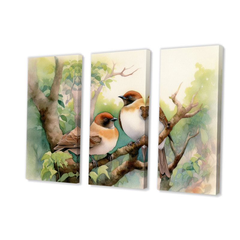 Birds of Spring II - 3 pièces, reproduction sur toile tendue, H 28 po x l 36 po x P 1 po