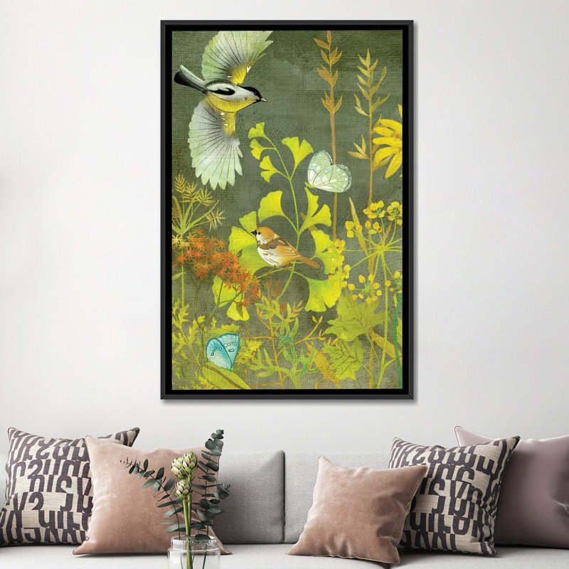 " Birding II " by Chariklia Zarris, 26" H x 18" W x 1.5" D, Black Framed Canvas, No Matte
