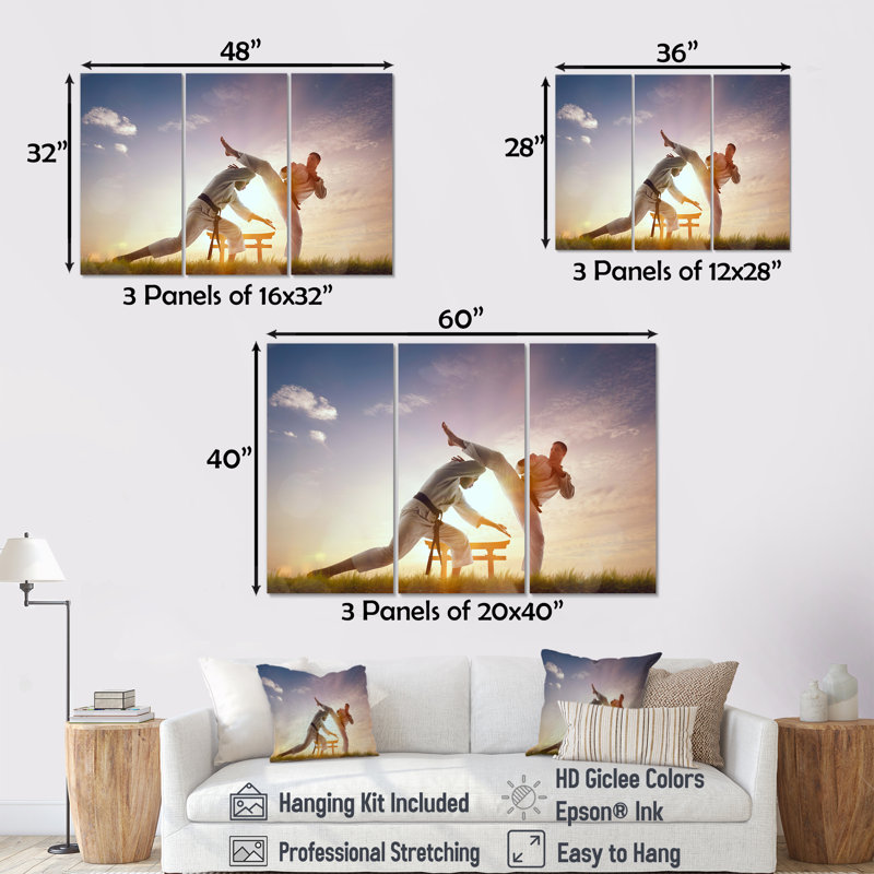 Fighting Karate Fighters Outdoor - Martial Arts Wall Art, ensemble de salon, H 32 po x l 48 po