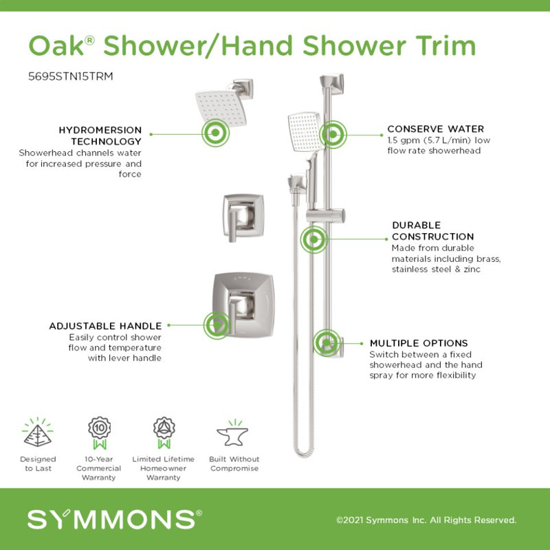 Oak HydroMersion Double Handle Shower with Hand Spray, Satin Nickel