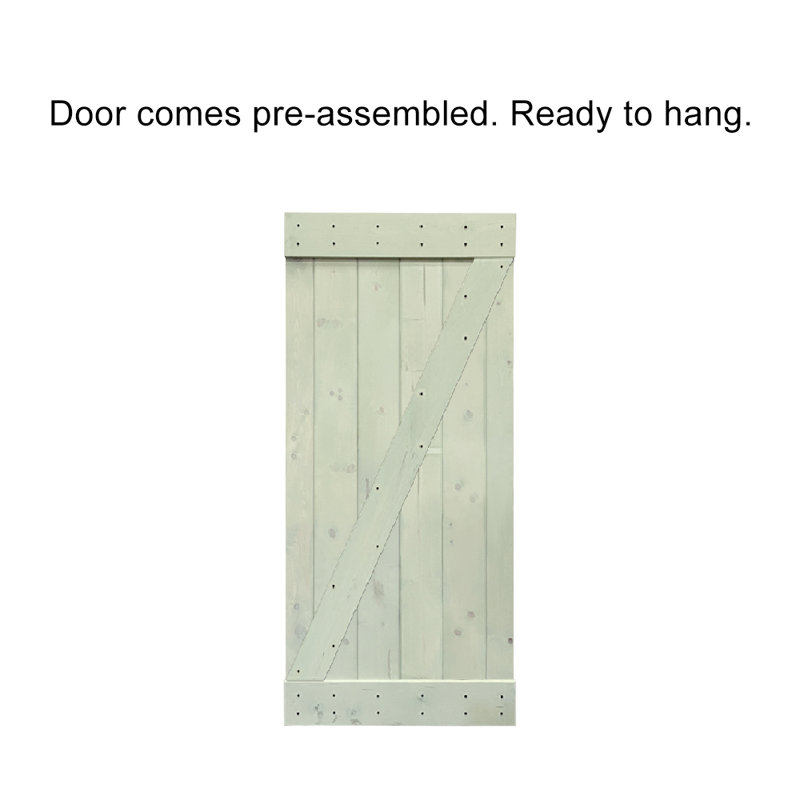 Porte de grange à panneaux en bois et métal Z Series sans trousse de quincaillerie d'installation, 38 po x 84 po, Vert sauge
