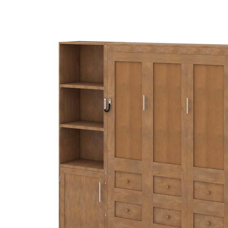 Grand lit escamotable avec tablettes et armoires