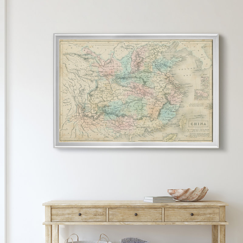Carte de la porcelaine-impression d’art graphique sur toile encadrée, H 26,5 po x l 36,5 po x P 1,5 po, Encadrement argenté
