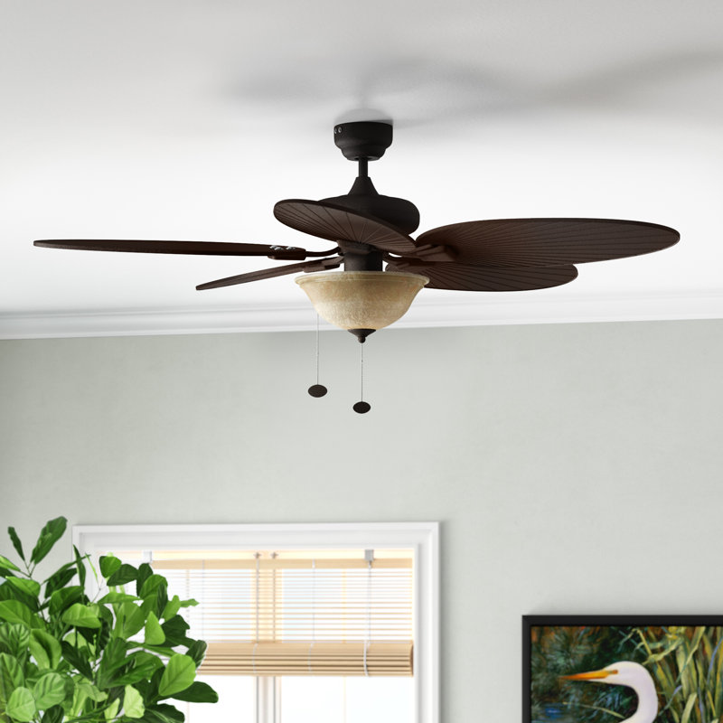 Bronze Palm Leaf 52" Ceiling Fan with Sunset Glass Bowl Light