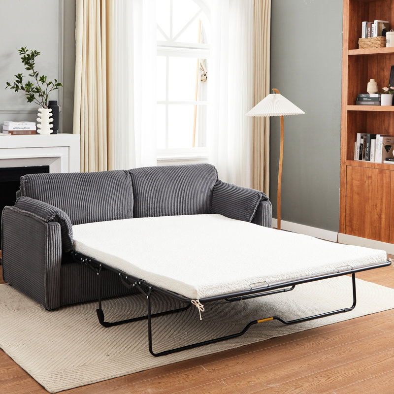 Canapé-lit futon de 79,13 pouces, velours côtelé confortable, structure en métal, multifonctionnel pour le salon, lit d'une capacité de charge de 450 livres, construction grise escamotable, plaisir