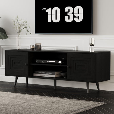 Modern TV Stand with Storage Cabinet, Wood Fashionable TV Cabinet with Waveform Panel, Entertainment Center TV Stand for TV, Living Room