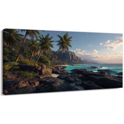  Art mural côtier, art mural de plage, palmier sur toile, art côtier de scène océanique pour salon, chambre à coucher, bureau, grande décoration murale côtière prête à accrocher 30 po x 60 po