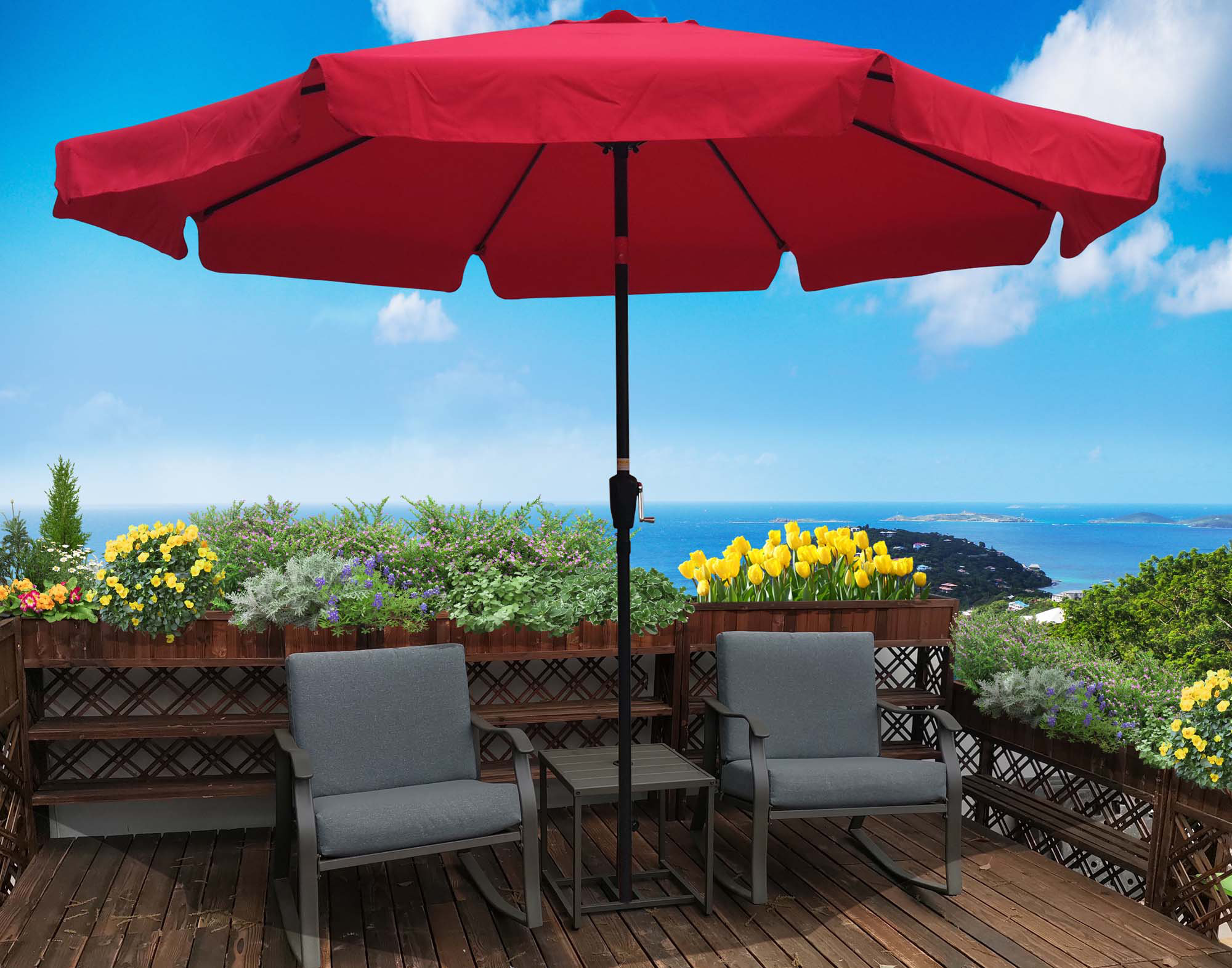 wtressa 10Ft Patio Umbrella Market Round Umbrella Outdoor Garden ...