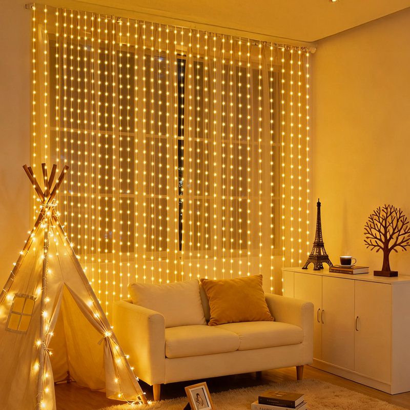 Guirlande de lumières de couleur blanc chaud + RVB multicolore avec télécommande, 300 DEL, 10 pi x 10 pi
