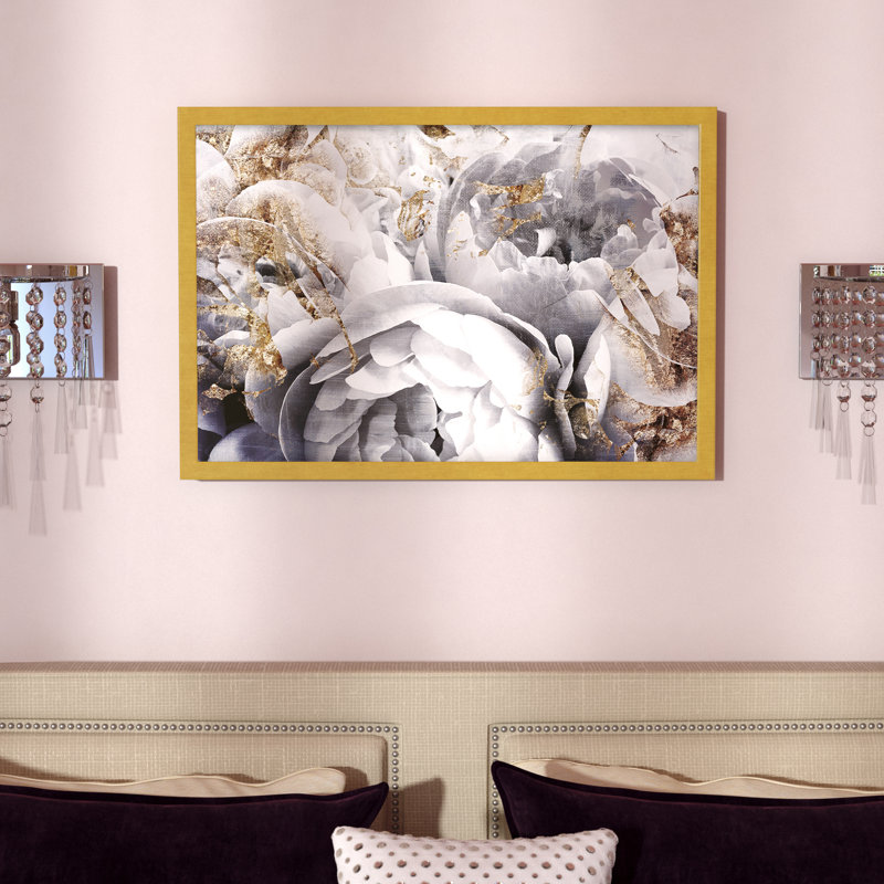 "Son jardin de pivoines", impression encadrée, 30" H x W 45" x 1,5" D, Or