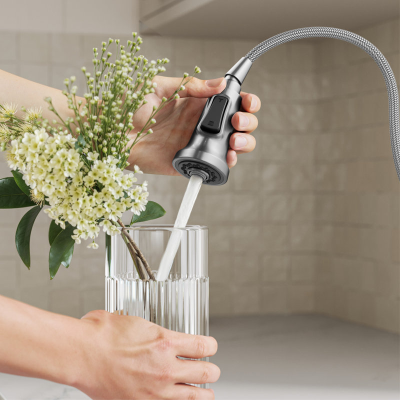 KRAUS Britt Commercial Style 2-Function Single Handle Pull Down Kitchen Faucet, Stainless Steel