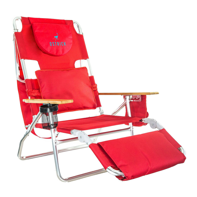 Ostrich The Deluxe 3N1 Lightweight Outdoor Beach Lounge Chair w/ Footrest, Red, Red