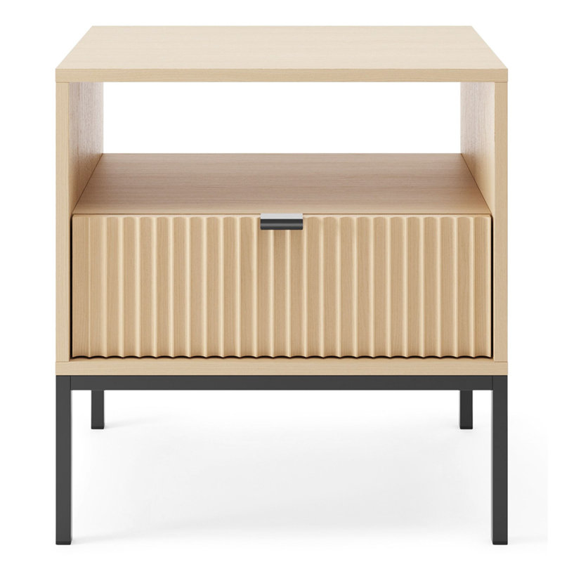 Vellore bedside table with drawer and grooved front 54 cm Vicenza oak on black legs