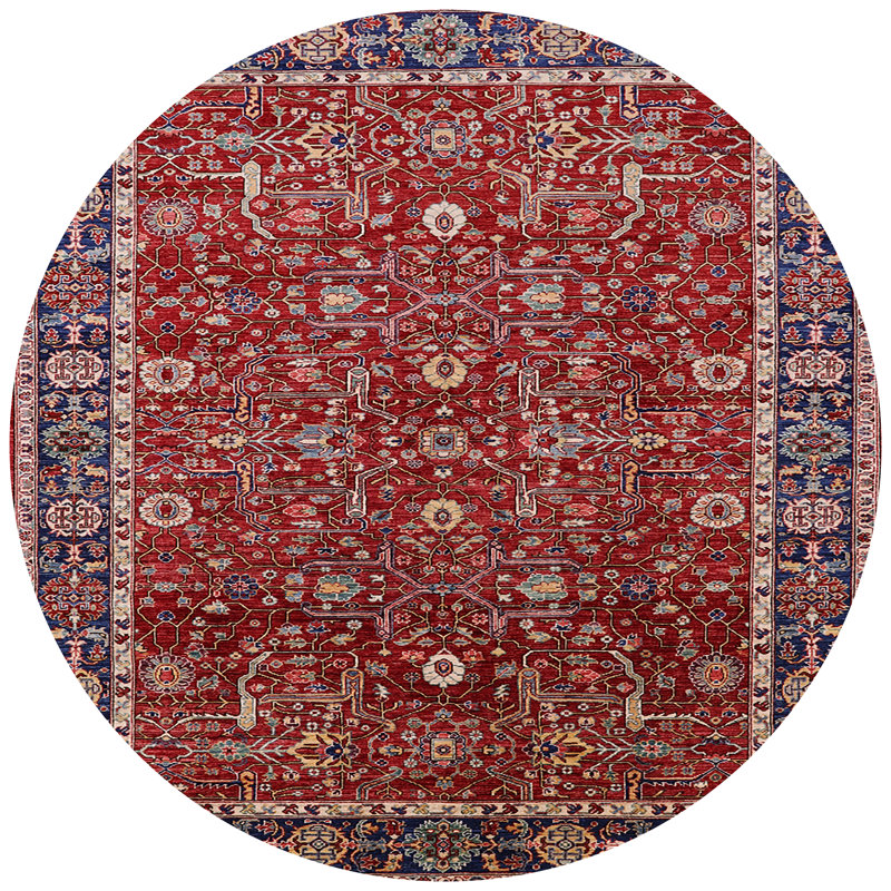 Tapis de style oriental rouge, Rond 5 pi