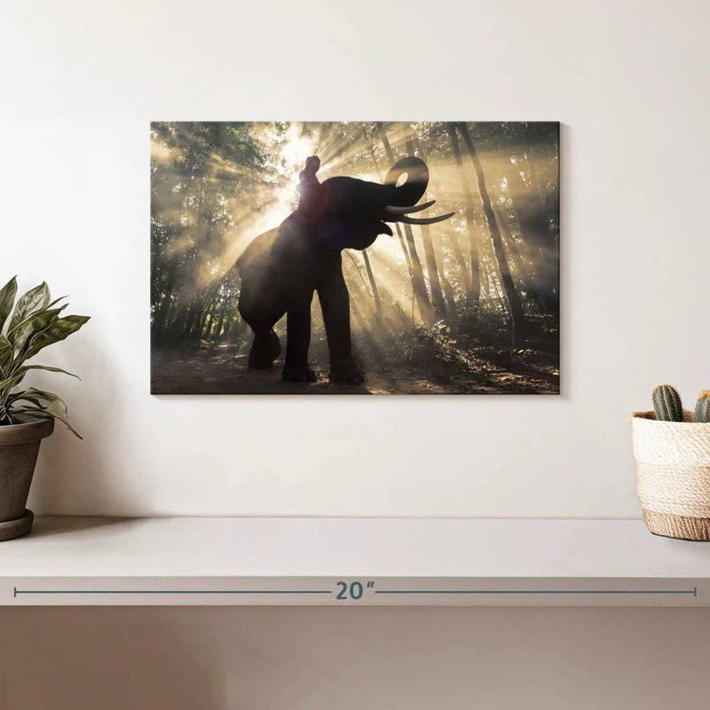 Éléphant et cavalier asiatique Brampt, H 8 po x l 12 po
