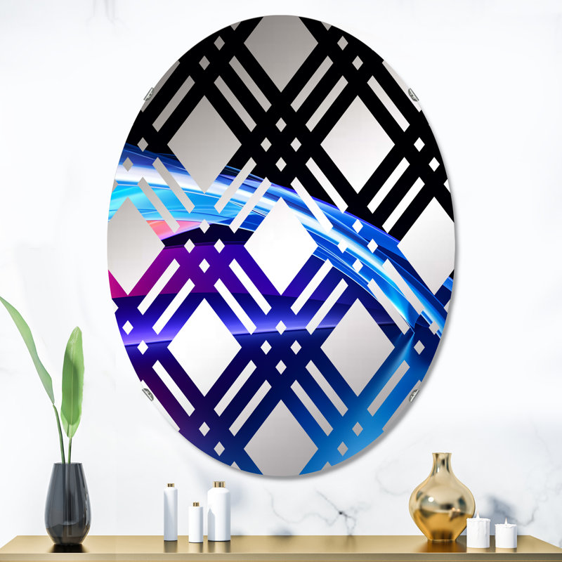 Blue Prism Pulse - Miroir décoratif à carreaux | Ovale, 35,4 po x 23,6 po